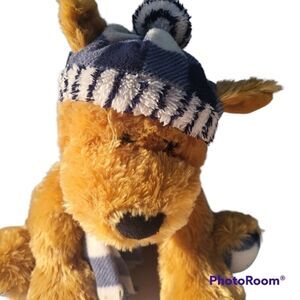 Light Brown Puppy Dog Winter Holiday Plush Stuffed Animal Blue‎ Plaid Ha…